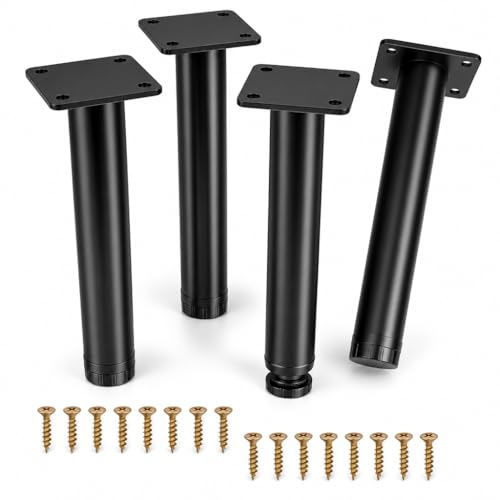 RunXinDa Lot de 4 pieds de meubles noirs réglables en métal de 17 cm pour meubles, canapé, table, chaise, bureau, cuisine, armoire