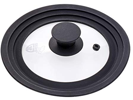 GRÄWE Tapa de cristal universal negra de 16 a 20 cm para ollas y sartenes, cristal templado, mango de silicona, con salida de vapor