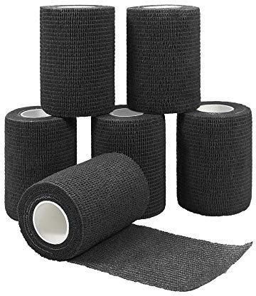 Nutoko 6 Rotoli Benda Elastica Bendaggio Adesiva Coesiva Benda Nastro Elastico Autoadesivo Salvapelle Sport Nastro Bendaggio Sportivo per Mani, Piedi, Ginocchia, Braccia 7.5cm x 4.5m (Nero)