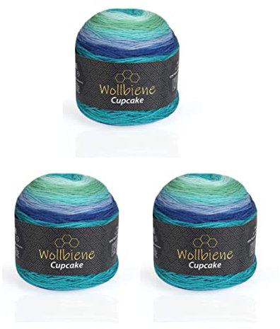 Cupcake 3 x 150g Strickwolle 450 Gramm Wolle zum Stricken und Häkeln Babywolle türkische Wolle Farbverlaufswolle (blau türkis grün 3090)