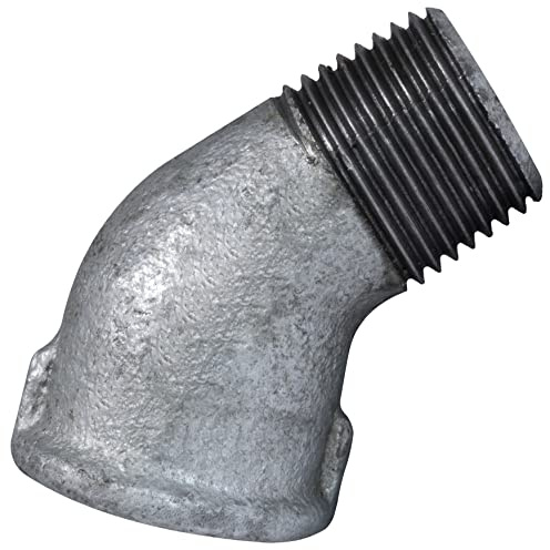AERZETIX - C65014 - Armbåge för skruvning vid 45° 1/2'' hane-kvinna i gjutjärn - gängad rörkoppling - galvaniserad finish - VVS uppvärmning av vattenanläggning sanitär matning