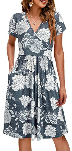 OUGES Floral Maternity Dresses Womens Nursing Dress for Breastfeeding Summer Casual V-Neck Midi Sundress with Pockets-XL