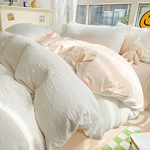LHX Set di Biancheria da Letto in Quattro Pezzi in Puro Cotone Estivo Copripiumino in Lino (Color : White, Size : 1.8m)