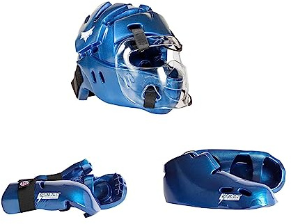 ProForce Lighting 5 Piece Sparring Gear Combo Set with Full Head face mask (Black, Child med 3-4 Shoes)