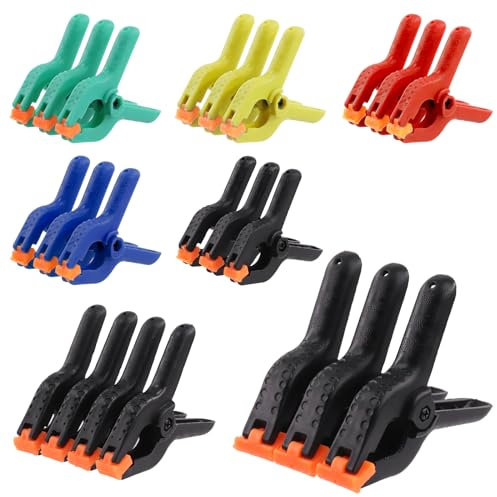 Mardatt 22Pcs 2 3 4 Heavy Duty Spring Clamps, 5 Colors Plastic Clamps Nylon Spring Clamps Backdrop Clips Clamps Small Spring Clips Clamps Jaw Opening Clamps for Photography Gluing Crafts
