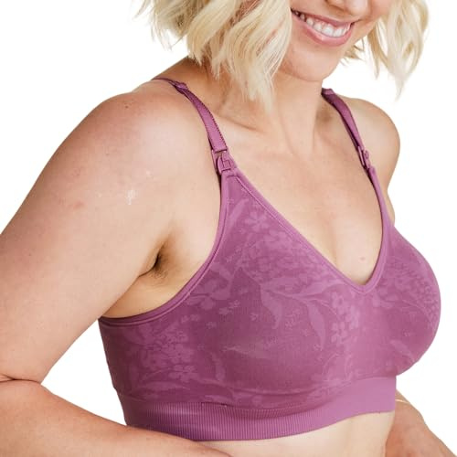 BRAVADO! DESIGNS Sujetador de lactancia inconsútil de seda del cuerpo para la lactancia materna, sujetador de maternidad inalámbrico, Berry Jacquard - Tejido sostenible, Medium