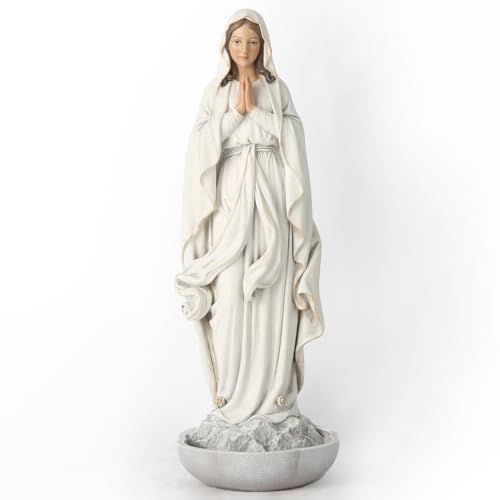 BC Catholic Our Lady of Lourdes Statue, Blessed Virgin Mary Mother Figure, Tabletop Keepsake Rosary Holder, Holy Water Font, Religious Gift for Mom, 10.2 H, Sculpture Handmade by Buildclassic