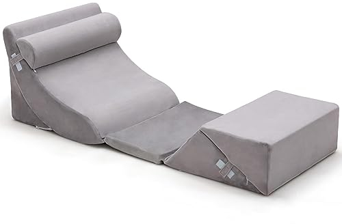 Multigot 6PCS Bed Wedge Pillows, Orthopedic Incline Cushion System with Headrest, Memory Foam Wedge Raised Pillow for Reading Sleeping