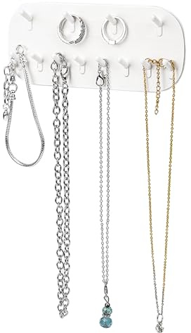 KALIONE Necklace Holder Wall Mounted, Hanging Necklace Holder Necklace Organizer Adhesive Plastic Necklaces Hanger with 6 Jewelry Hooks for Necklaces, Bracelets, Earrings, Keys, White