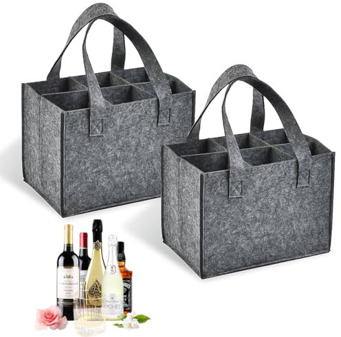 VicBou 2 Stück Filztasche Weinflasche Tasche,Flaschentasche 6 Flaschen, Flaschentasche,Weinflasche Tasche,mit 6 Abnehmbaren Trennwänden und Handhaben,Geeignet für Partyreisen und Picknicks