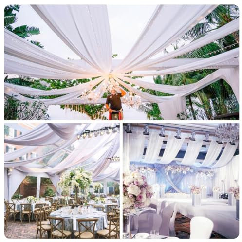 Pmnzdy Tende da soffitto per matrimoni, arco di nozze, in tulle, per matrimoni, sfondo, in tulle, decorazione per feste, cerimonie, palcoscenico, matrimonio, cielo letto, bianco, 150 x 600 cm