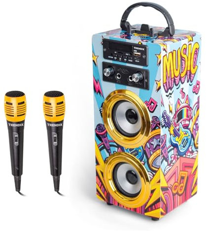 Trendix - Karaoke Maschine Kinder Golden Star | Karaoke Anlage Mit 2 Mikrofonen Für Jungen Und Mädchen | Musikbox Kinder Bluetooth, Fm Radio, USB, Sd | Musikbox Mit Mikrofon | Geschenk Junge 5 Jahre