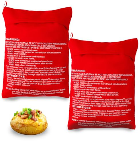 DAJISI 2Packs Baked Potato Microwave Bag Microwave Potato Bag Reusable Baked Potato Cooker Microwave Potato Cooker Bag for Perfect Potatoes in 4 Minutes Quick Easy Kitchen Gadget(Red)