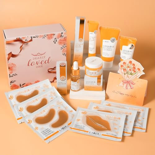 LAIKOU Skin Care Kit Viso Completo Vitamina C, 12 Pezzi Prodotti Skincare Kit, con Crema Siero Crema per Gli Occhi Detergente Viso Labbra Maschera Occhi Protezione Solare, per Donne Adolescente