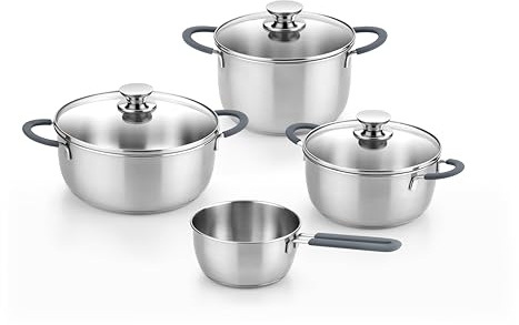 BRA Master | Batería de cocina 7 piezas, Acero Inoxidable 18/10, Sin Antiadherente, Mango recubierto de Silicona, Apto para todo tipo de cocinas, Incluida Inducción
