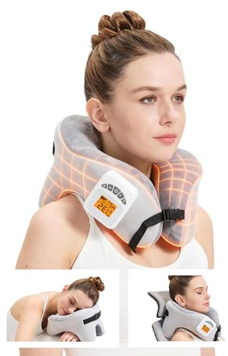 CAMECO 4 in 1 Neck Heating Pad & Massager & Nap Pillow & Travel Pillow for Pain Relief, 5000mAh Cordless 3D U-Shaped Vibration Massage Heated Neck Wrap for Traveling Sleeping Airplane, Memory Foam