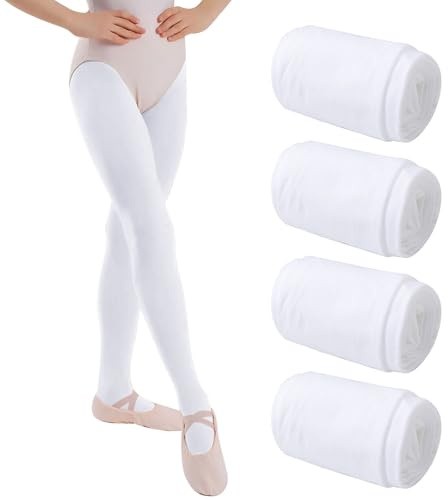 Lancry 4 pares de medias de 40 deniers para niñas, pantis de terciopelo elásticos para ballet, Blanco, 2-5 años
