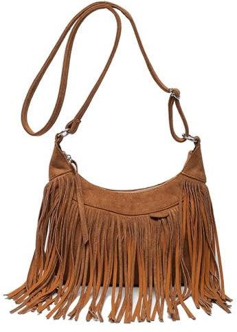 CORIOS Vintage Sacs Portés Épaule à Franges Femme Sac à Bandoulière en Daim Sac à Main Messager à Glands Western Hippie Sac D'épaule Fourre-Tout Rétro Élégant Travail Voyage Achats Cabas Hobo Caramel