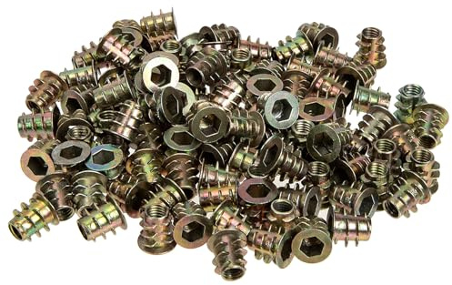 UKCOCO Insertos de Tuerca Roscados M5 para Muebles, 100 Piezas, Aleación de Zinc Resistente Corrosión, Inserciones de Pernos para Madera Dura, Tuercas de Casquillo Autorroscantes