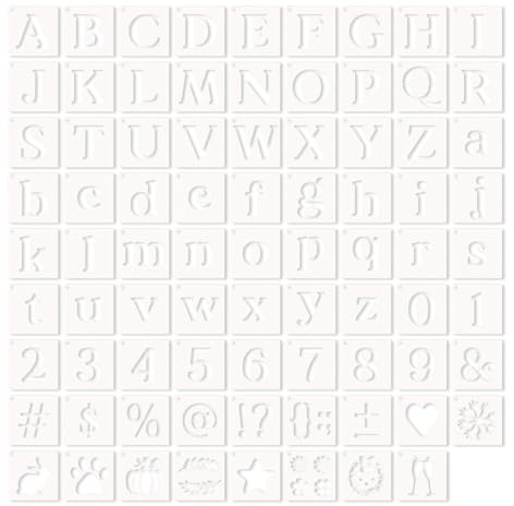 TARGONIX Juego de 80 plantillas de letras de PET, plantillas reutilizables de alfabeto y números para pintar, dibujar, diseño textil, etiquetado DIY para pared, madera, tela