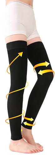 TOFLY Bas de compression à cuisse haute, opaque, soutien ferme compression de gradient de 20-30 mmHg avec bande de silicone, manchons de compression sans pieds, gonflement du traitement, Noir XXL