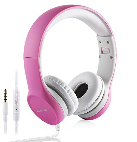 hisonic Kinderkopfhörer ab 3 Jahre, Leicht kopfhörer Kinder mit Laustärkebegrenzung auch Mikrofon Verstellbare Kinder Erwachsene Headset für Jungen und mädchen (Rosa)