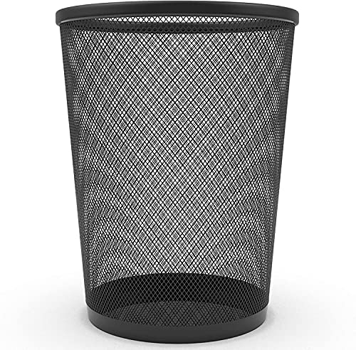 Zuvo Mesh WasteBasket Black Metal Wire Garbage Trash Can For Office Home Bedroom Height 10.1 Width 10, 4 Gallon (16 Quart) (1, Black)