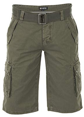 riverso Cargo shorts herr med bälte normal passform RIVAnton korta byxor, cargoshorts sommar 100 % bomull blå beige, svart, grå, grön, 30 31 32 33 34 36 38 40 42 44 46, Militär grön (12300), 30