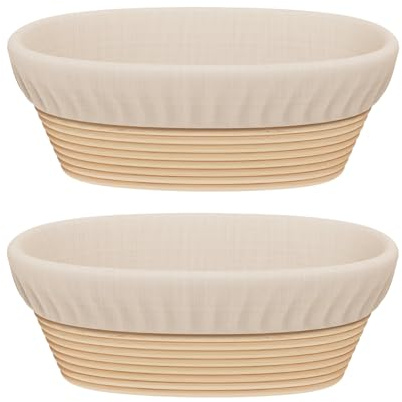 Sondiko Oval Sourdough Proofing Basket 2 Pack, Handmade Sourdough Bread Baking Supplies, Banneton Bread Proofing Basket with Proofing Cloth Liner for Sourdough Bread, Baking
