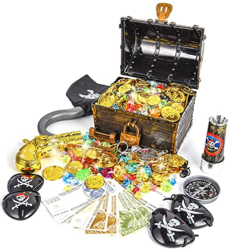 Ulikey Piraten Schatzkiste Goldmünzen Edelstein Piratenschatz Set, Piraten Schatztruhe, Piratenschatzkiste für Schatzsuche, Piraten Party Favor, Kinderspielzeug Piratenparty Dekoration Mitgebsel