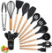 Ustensiles de Cuisine Silicone Bois, 12 PCS Accessoire Cuisine Set sans BPA, Antiadhésive Anti-Rayures et Résistante à Chaleur,Outil de Cuisine Antiadhésif pour Louche/Spatule/Cuillère à Pâtes