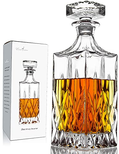 Whiskey Decanter With Glass Stopper ,25 oz Liquor Decanter For Alcohol , Wine , Scotch , Brandy or Bourbon Decanter , Lead-Free Crystal Decanter
