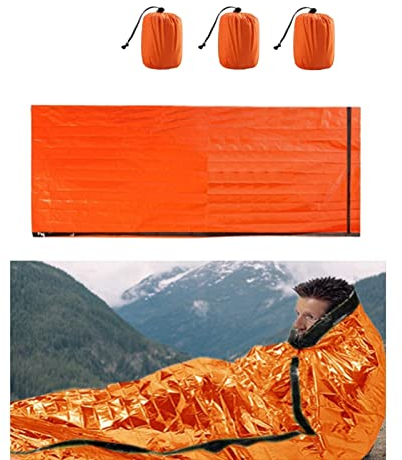 Överlevnad sovsäck, nödväska bivvy väska nödräddningsfilt återanvändbar för camping backpacking vandring festivaler utomhusaktiviteter 3 st orange