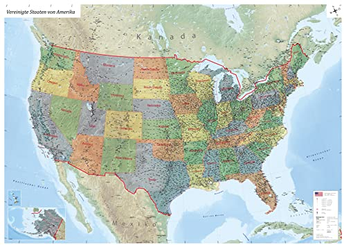 GeoMetro XXL USA Karte mit Laminierung (beschreibbar) Vereinigte Staaten von Amerika in 140x100cm