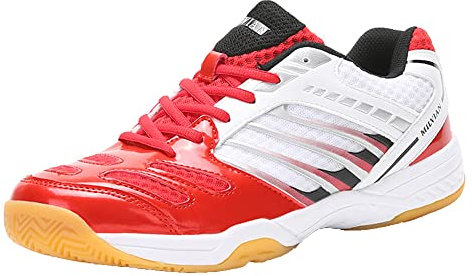 Herren Badminton Tennisschuhe Tischtennisschuhe Racketball Squash Volleyball Sneaker Schuhe Atmungsaktiv Leicht,Rot,43 EU