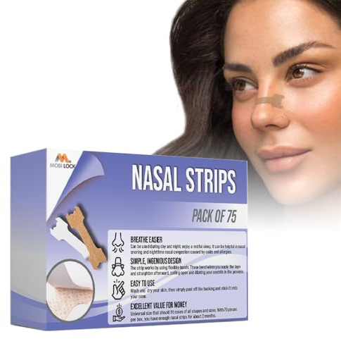 75 Piezas Tiras Nasales Anti-Ronquidos (Tamaño Pequeño) - Alivia Congestión Nasal Por Resfriados & Alergias - Mejora El Flujo De Aire - Solución Contra Ronquidos Para Hombres Y Mujeres - de Mobi Lock
