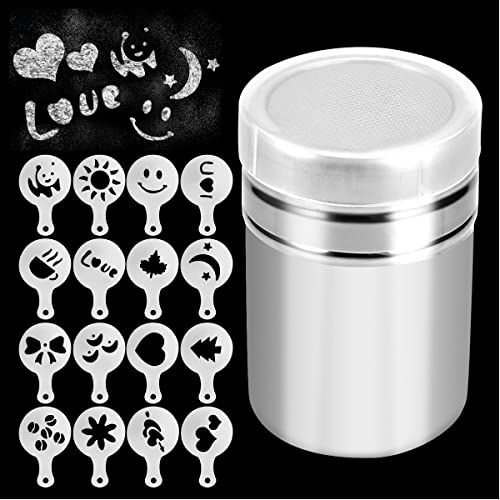 1 Pezzi Spargi Cacao in Polvere con Coperchio Spargi Zucchero a Velo In Acciaio con 16 Stampini Spargi Cacao in Polvere da Bar per Spezie Al Cacao e Caffè
