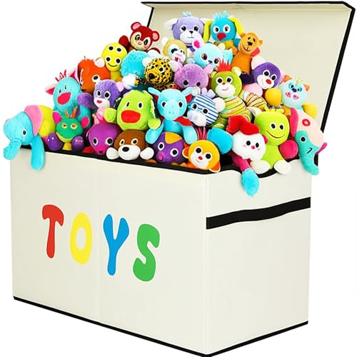 YOLOXO Toy Box Chest, Collapsible Sturdy Storage Bins with Lids, Extra Large Kids Toy Storage Organizer Boxes Bins Baskets for Kids, Boys, Girls, Nursery Room, Playroom, Closet (New Beige)