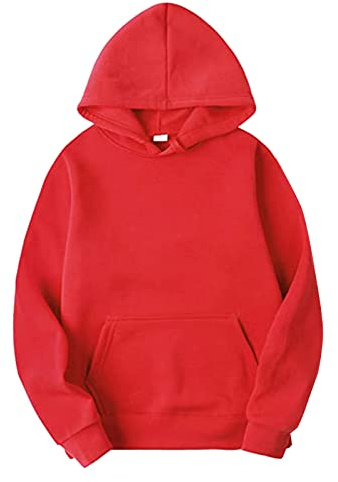 liaddkv Unisex huvtröja för kvinnor och män oversize huvtröja enfärgad sweatshirt med huva burgfickor huvtröja tröja höst vinter sweatshirt basic långärmad rund hals sweat mysig tröja, röd, XXL