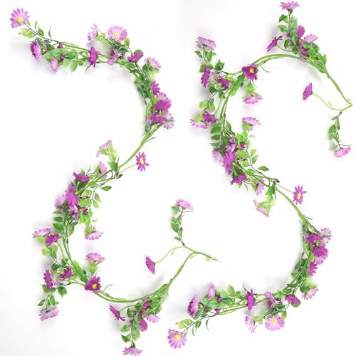 BANTI Ghirlanda di fiori artificiali, come vera decorazione di fiori, margherite, viola, fiori di seta, da appendere, in plastica, per matrimonio, giardino, decorazione da parete