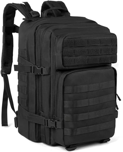 BITUOR Militär Taktischer Rucksack 45L, Army Rucksack Herren Große Kapazität mit viele Fächer, Wasserabweisende Wanderrucksäcke Reiserucksack Trekkingrucksack für Wandern Camping Angel Reise, Schwarz