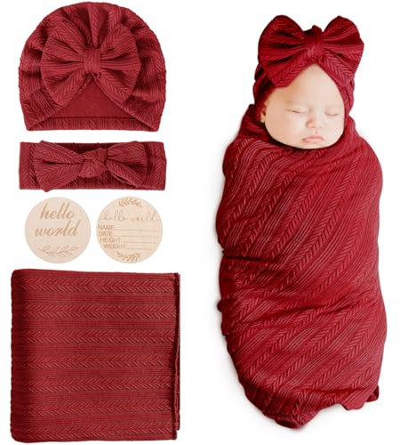 DRESHOW Baby Pucktuch Baby Decke Neugeborenen Swaddle Pucksack mit Baby Bogen Mütze Stirnband