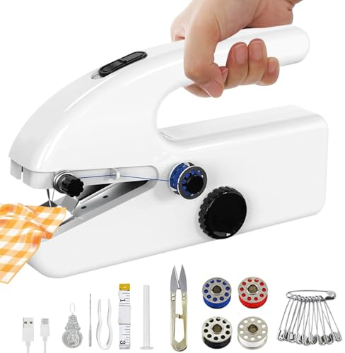 Handheld Sewing Machine, Mini Portable Electric Sewing Machine for Beginners, Portable Stitching Machine, 2 Speed and Power, Easy to Use, Fast Stitch for Fabrics & Clothes, DIY, Home, and Travel