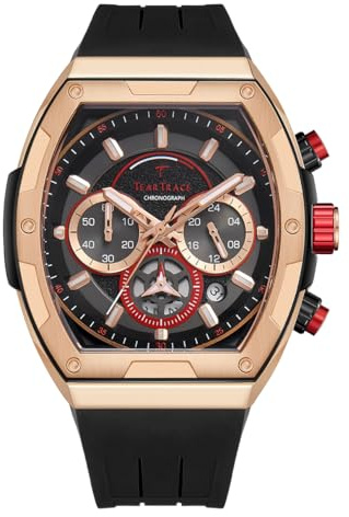 TEARTRACE Herren-Uhren mit Silikonarmband, analog, Quarz, wasserdicht, Chronograph, leuchtende Tonneau-Uhren für Herren, großes Gesicht, Sport, Arbeit, Kleid, einzigartige Armbanduhr, Bronze, 44mm
