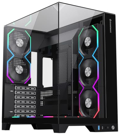 GAMEMAX Infinity PRO BK ATX PC case nero con vetro temperato, 5 X ARGB PWM ventola preinstallata, USB 3.0 & Type-C, supporta Aura Sync & BTF, guida di raffreddamento ad acqua nascosta