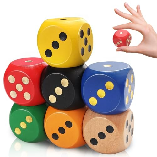 Cheynn 7 stycken kuber stora, 30 mm färgglada träkuber natur trä spelkub färgkub stora tärningsset tärningspunkter dice kniffel spelkub för tärningsspel matematik bordsspel kortspel festspel