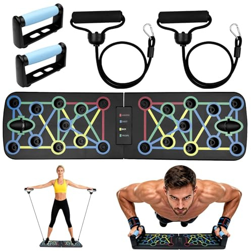Dromzen Portable Planche Pompe, Planche Pompe Musculation avec Antiglisse Poignées, Planche Push Up, Push Up Board, Push Up Board Pliable avec 2 Bande de Résistance, Push Up Bar pour Muscles Exercice