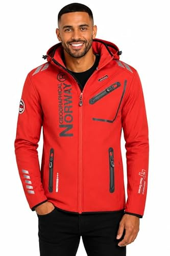 Geographical Norway Chaqueta Softshell Hombre Royaudb Dsitribrands Production Impermeable Cortaviento con Capucha para Exterior Rutas Senderismo Esquí Invierno Otoño Primavera (Rojo Negro S)