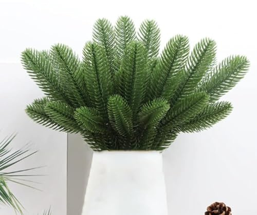 BlesConi Rami artificiali di pino natalizio con bacche rosse e rosa, 50 steli verdi in plastica per ghirlande fai da te, ornamenti per alberi e decorazioni natalizie