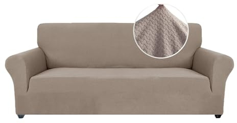 YSTYLE Stretchigt Sofföverdrag med armstöd 3-Sits, Elastiskt Pet Soff Cover Töjbart överdrag, Avtagbar Halkskydd Fåtöljöverdrag Möbel Maskintvättbar, Sofföverkast För Soffa Fåtölj, Sand | Soffskydd mot repor katt, halkfritt, fläcksäkert tvättbart sofföverdrag, fåtöljöverdrag i botten med elastiskt band
